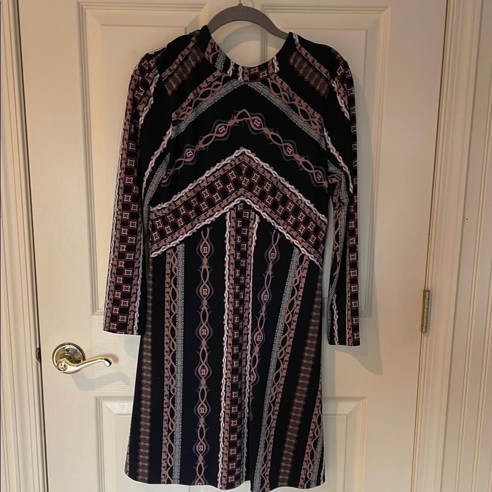 Free People Geometric Long Sleeve Dress - Black and Pink
